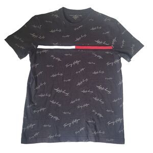 Tommy Hilfiger Men’s Medium Black Logo Graphic Stripe T-Shirt